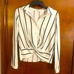 Black and white striped top with front gather size M